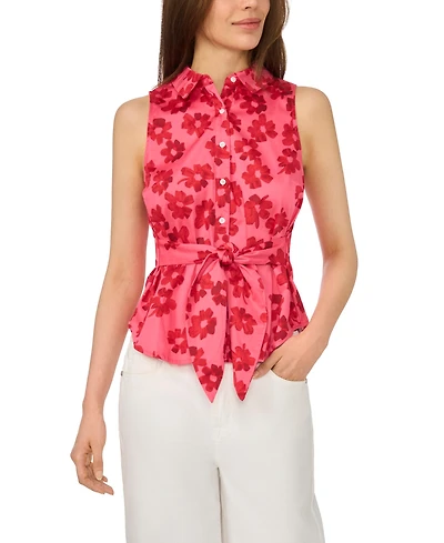 CeCe Women's Sleeveless Polo Button-Down Top