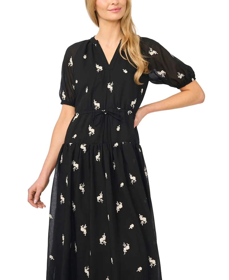 CeCe Women's Printed V-Neck Tie-Waist Midi Dress