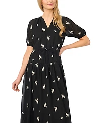 CeCe Women's Printed V-Neck Tie-Waist Midi Dress