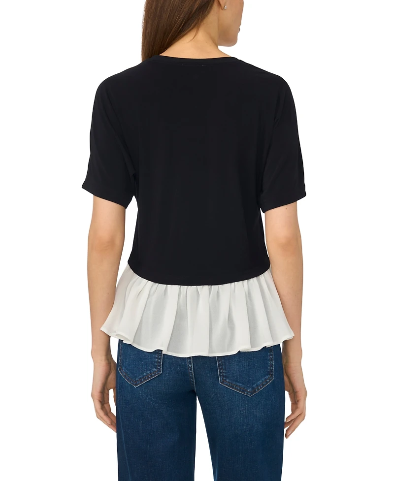 CeCe Women's Short-Sleeve Pleated Hem Top