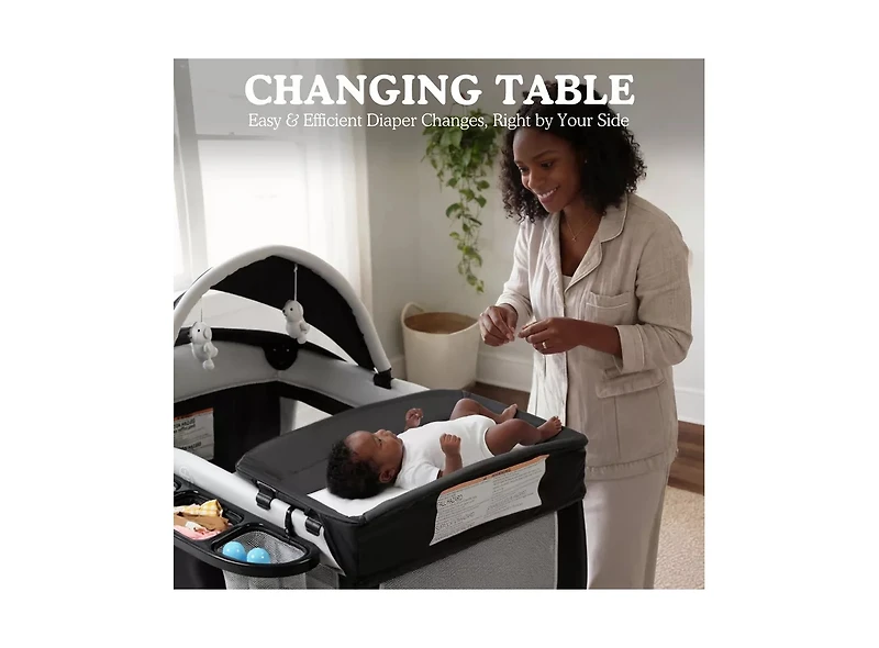 Kinder King 4-in-1 Portable Baby Playard with Bassinet, Changing Table and Canopy