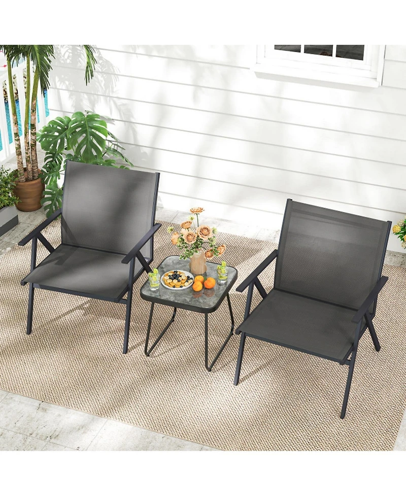 Sugift Set of 2 Mesh Fabric Patio Lounge Chairs with Metal Frame and Wide Seat