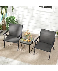 Sugift Set of 2 Mesh Fabric Patio Lounge Chairs with Metal Frame and Wide Seat