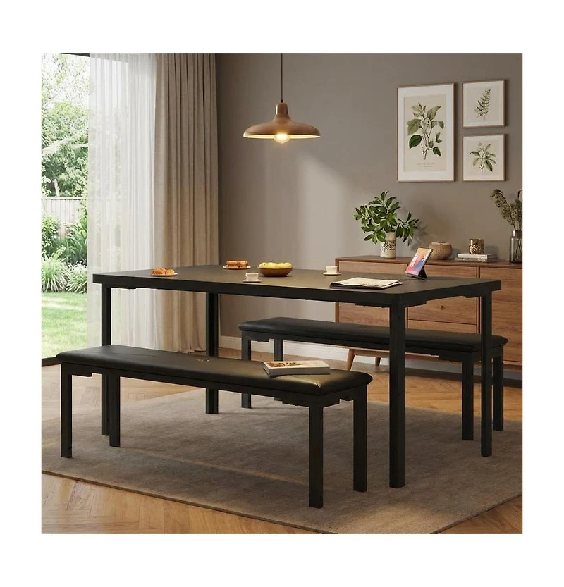 gaomon 3-Piece Dining Set for 4 with Upholstered Benches, Rectangular Table