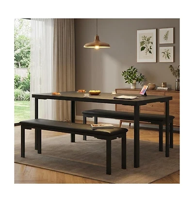 gaomon 3-Piece Dining Set for 4 with Upholstered Benches, Rectangular Table