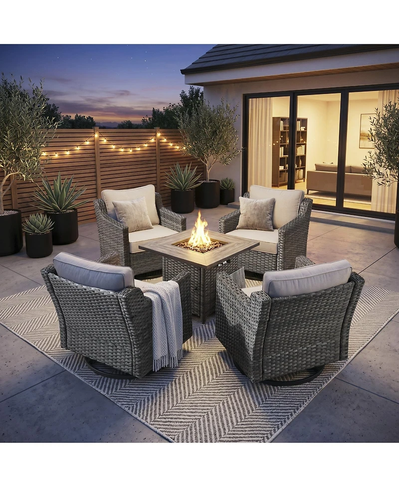 Pocassy 5 Piece Patio Furniture Set 30 Inches Fire Pit Table Outdoor Sets Couch Chairs 50000 Btu Propane