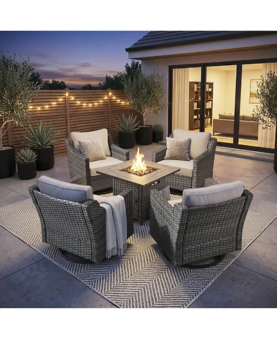 Pocassy 5 Piece Patio Furniture Set 30 Inches Fire Pit Table Outdoor Sets Couch Chairs 50000 Btu Propane