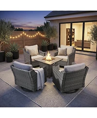 Pocassy 5 Piece Patio Furniture Set 30 Inches Fire Pit Table Outdoor Sets Couch Chairs 50000 Btu Propane