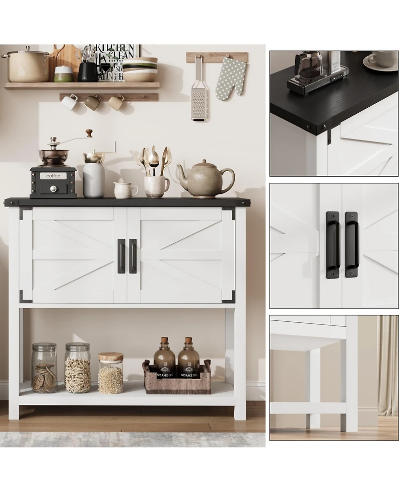 homfan Farmhouse Console Table with 2 Doors, 32" White Coffee Bar Cabinet for Entryway Kitchen