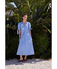 English Factory Women's Flower Trim Striped Midi Dress