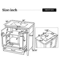 Busdays Bathroom Vanity with Ceramic Sink Solid Wood Legs Soft Close Double Doors Drawer Adjustable Shelf Door Organizers