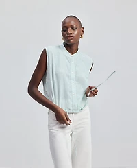 Reistor Women's Button-down Shirt with Waist Drawstring in Stripes
