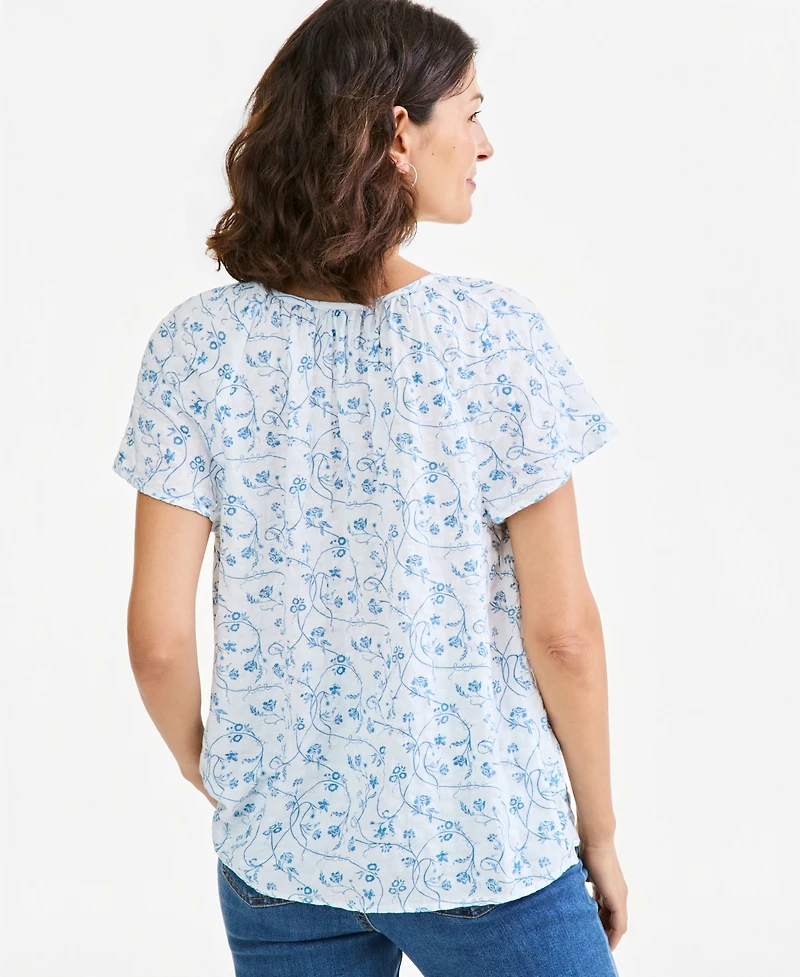 Style & Co Petite Printed Split Neck Top, Macy's Exclusive