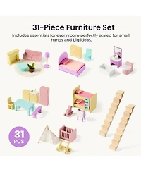 Tiny Land Wooden Dollhouse for Girls - Diy Pretend Play Doll House with 31Pcs Furniture Accessories