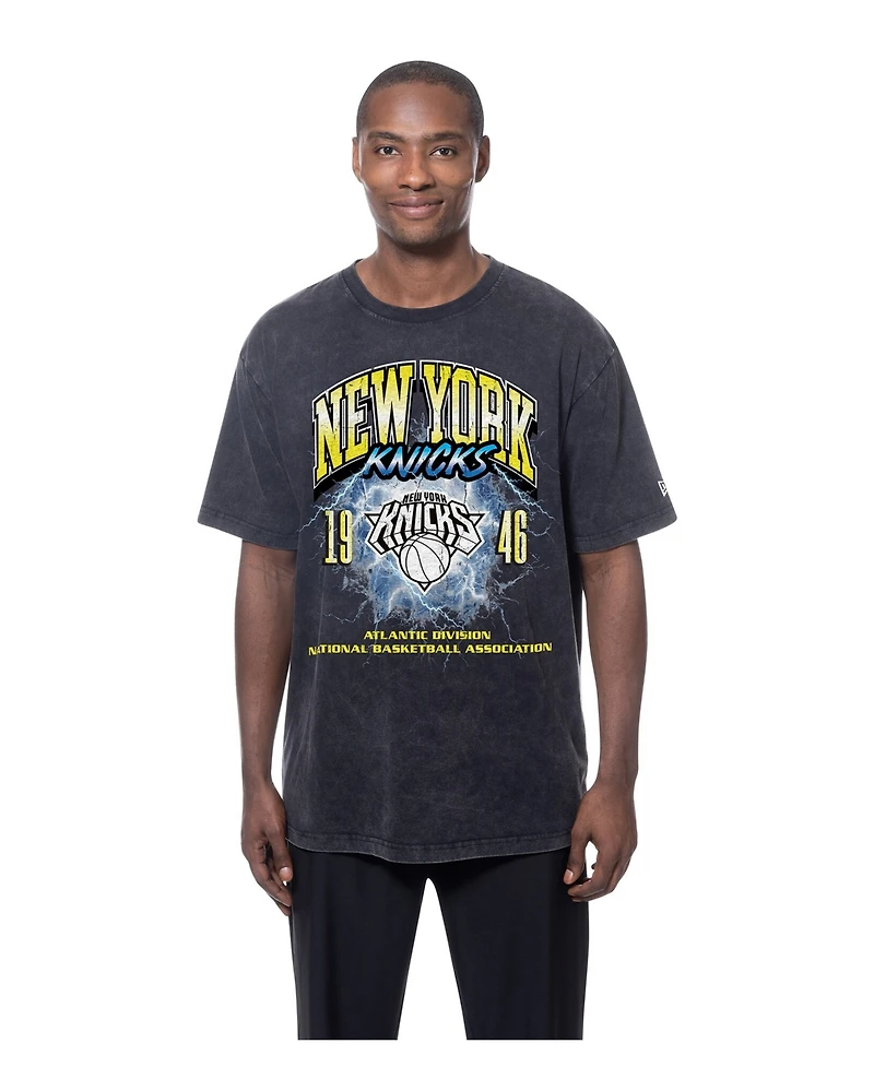 New Era Men's Black York Knicks Lifestyle Capsule Lightning Round Mineral Wash T-Shirt