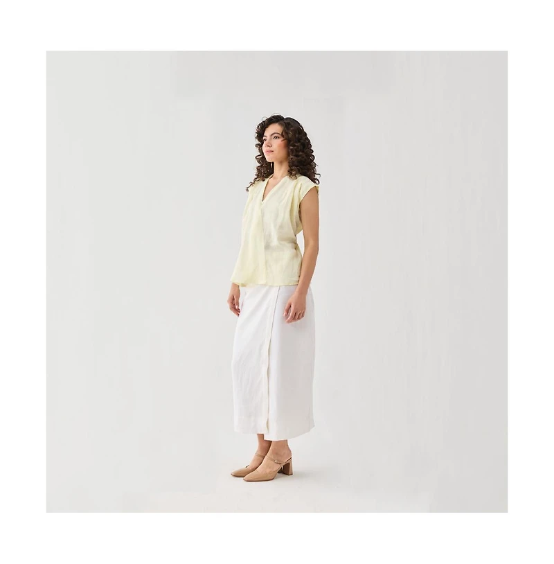 Reistor Women's V-neck Linen Overlap Top