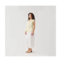 Reistor Women's V-neck Linen Overlap Top