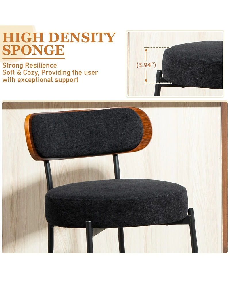 Dyhome 24 inches Bar Stools Set of 3, Counter Height with Boucle Fabric and Wood Back