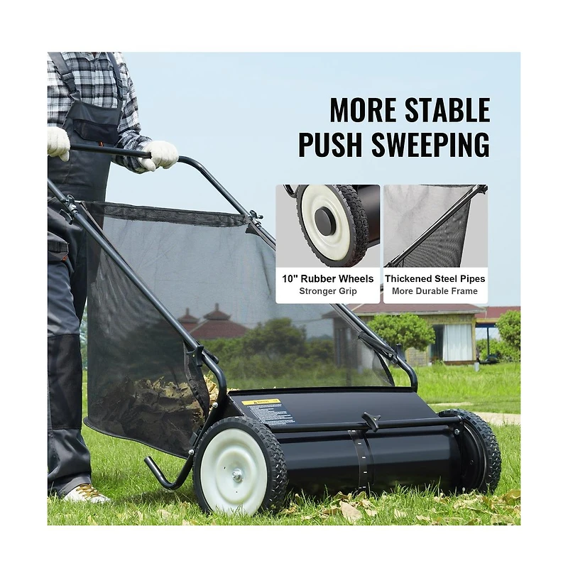 Sugift 26 in Push Lawn Sweeper with 2.6 cu ft Leaf and Grass Collector