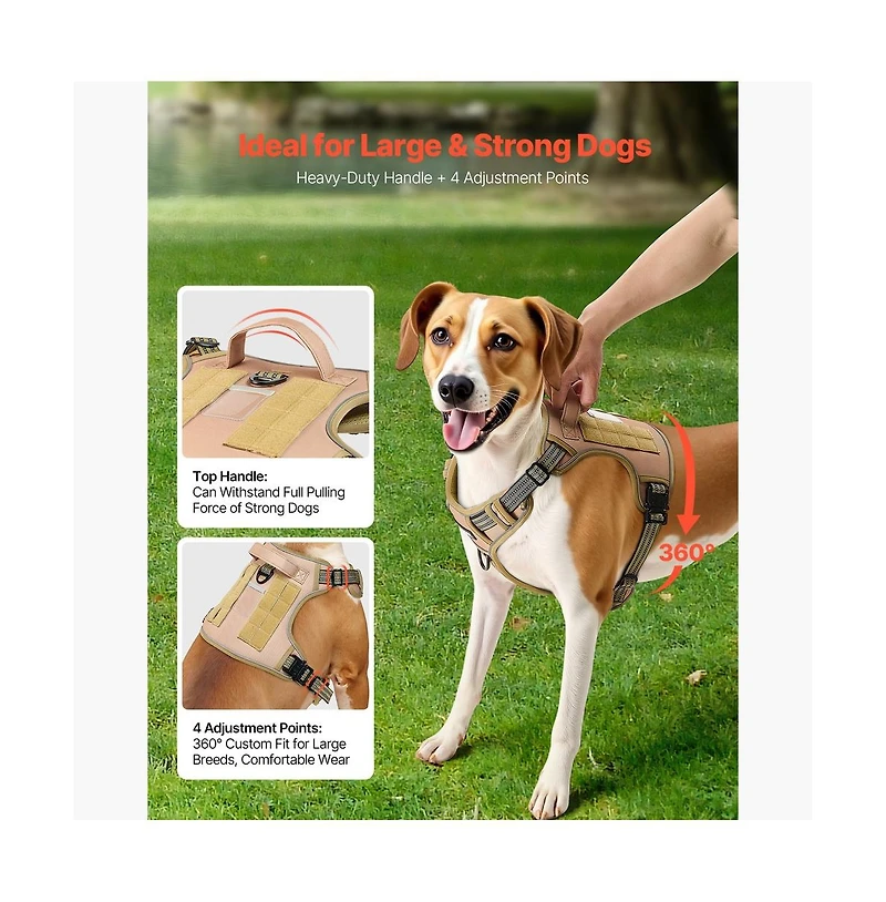 Ruie No Pull Tactical Dog Harness Adjustable Vest with Handle for 50 to 80 lb