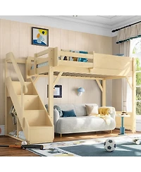 Streamdale Furniture Solid Wood Loft Bed with Wardrobe, Storage, and Stairs