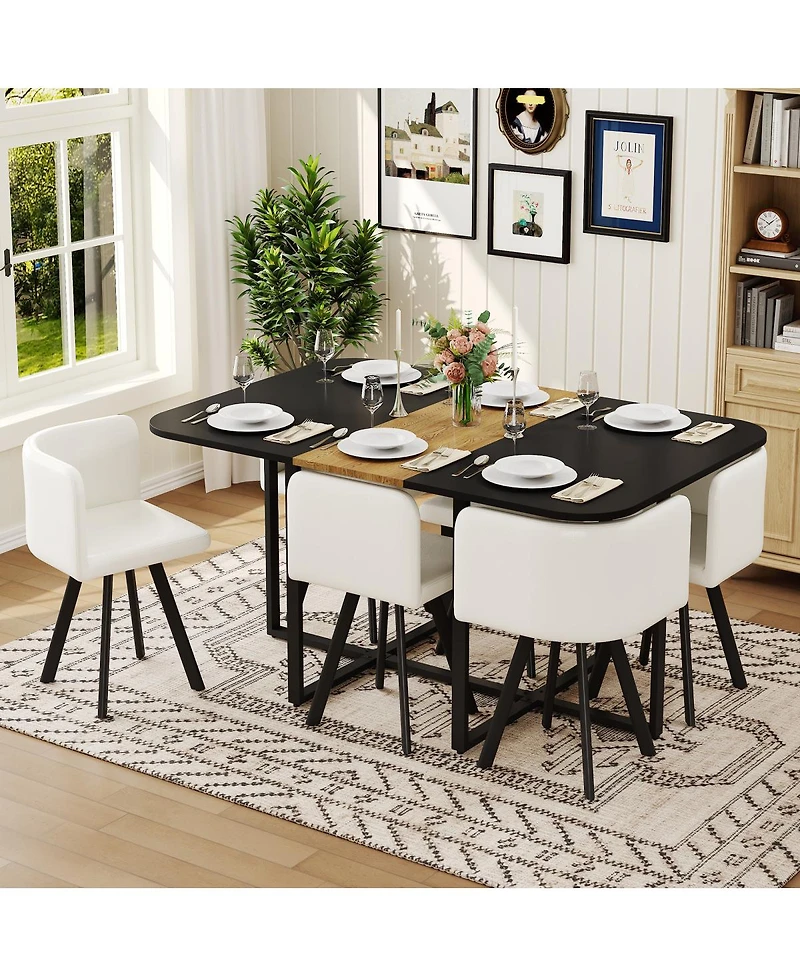 Streamdale Furniture 7 Piece Modern Dining Set and Wood Table with 6 Faux Leather Chairs