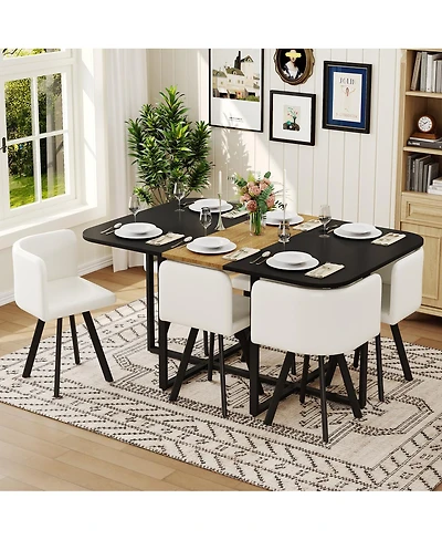 Streamdale Furniture 7 Piece Modern Dining Set and Wood Table with 6 Faux Leather Chairs