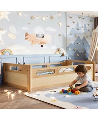Streamdale Furniture Floor Platform Bed with Guardrails, Low Profile, No Box Spring Needed