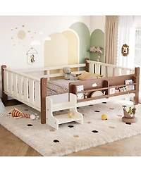 Streamdale Furniture Full Size Floor Bed with Storage Bookcases, Stairs, and Guardrails