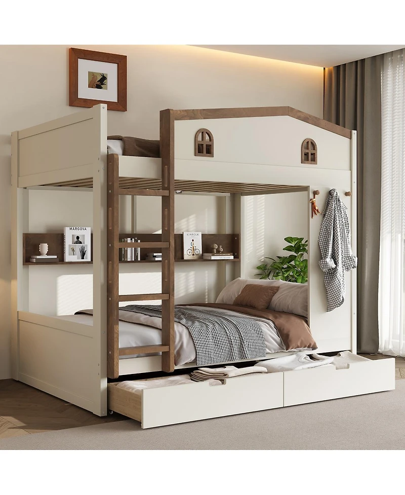Streamdale Furniture Full over Full Wood Bunk Bed with Storage Drawers and Shelves