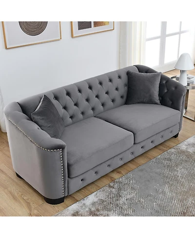 Streamdale Furniture77 inch Modern Chesterfield Velvet Sofa, Tufted