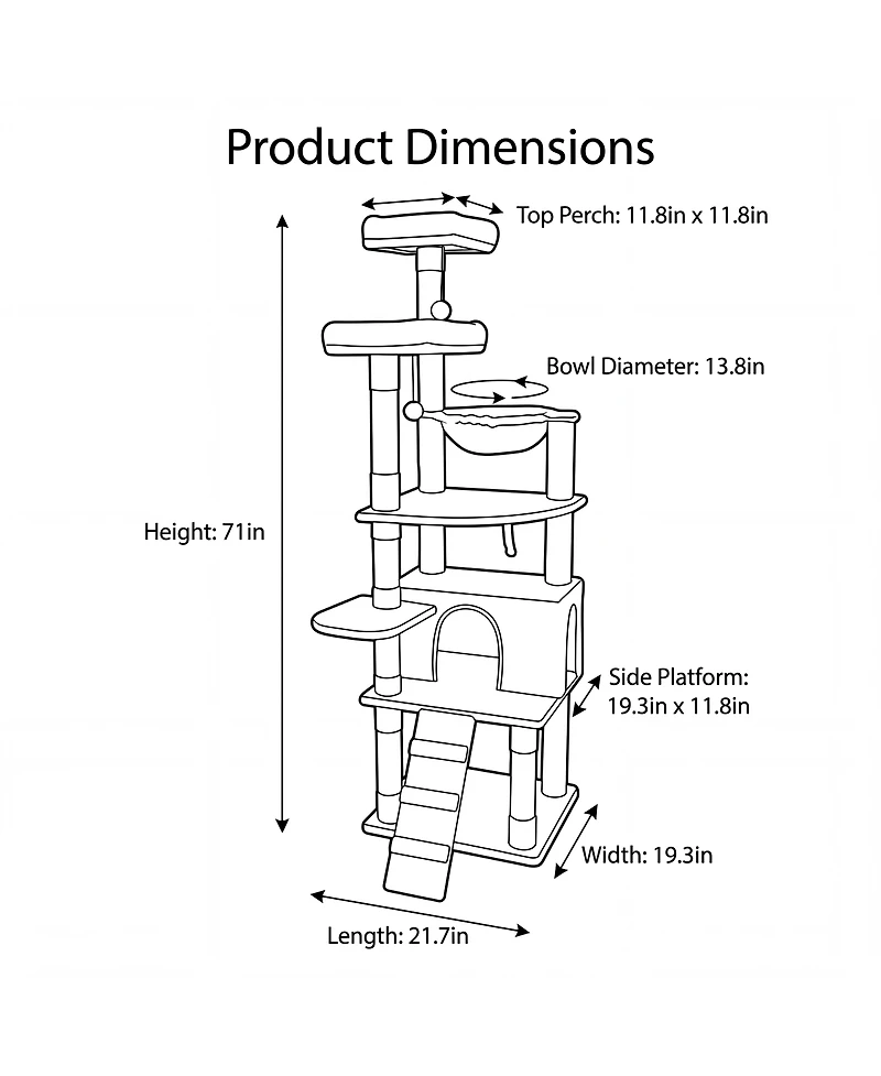 Streamdale Furniture 71" Multi-Level Cat Tree with Hammocks, Cat Cave, and Scratching Posts