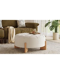 Streamdale Furniture 32" Round Tufted Chenille Ottoman with Solid Wood Legs