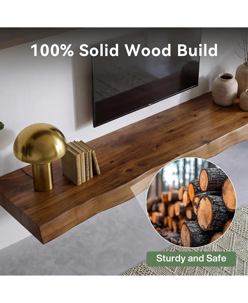 Tribesigns Floating Tv Stand for up to 65", Solid Wood Wall Mounted Tv Shelf, Mid Century Modern Media Console Entertainment Center