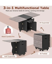 Sugift Three in One Folding Dining Table with Drop Leaf and Wheels