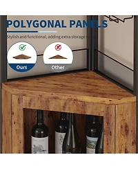 homfan Corner Bar Cabinet, Wine Cabinet with Adjustable Shelf and Glass Holder, 5-Tiers Storage Space Liquor