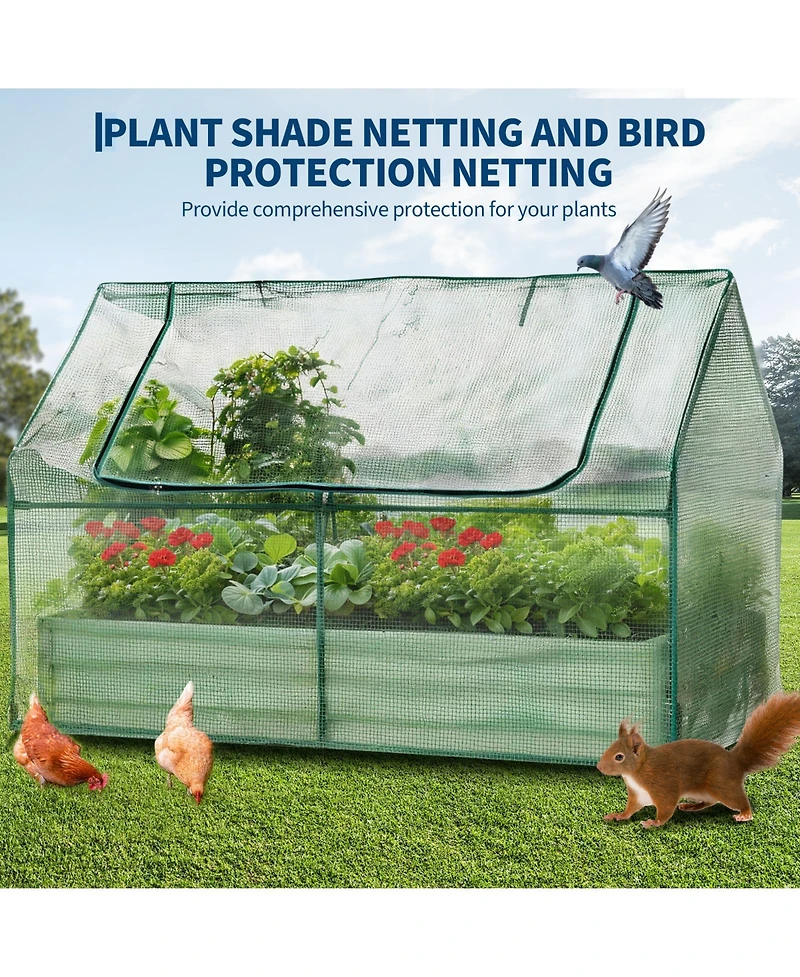 gaomon Galvanized Metal Raised Garden Bed Kit with Greenhouse Cover Self-Watering Irrigation and Insect Net for Vegetables, Flowers and Herbs