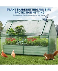gaomon Galvanized Metal Raised Garden Bed Kit with Greenhouse Cover Self-Watering Irrigation and Insect Net for Vegetables, Flowers and Herbs