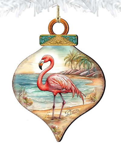 Designocracy Flamingo Charm Christmas Wood Ornament