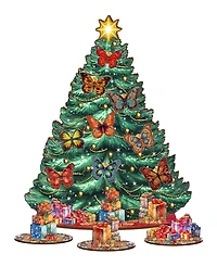 Designocracy Butterfly Themed Wooden Christmas Tree with Ornaments Set of 13 G. DeBrekht