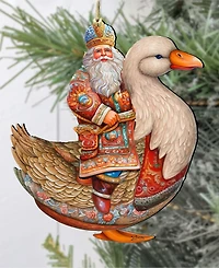 Designocracy Charming Santa on Goose Christmas Wooden Ornaments Holiday Decor G. DeBrekht
