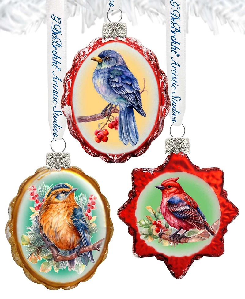 Designocracy Forest Birds Keepsake Mercury Glass Christmas Ornaments Set of 3 G. DeBrekht