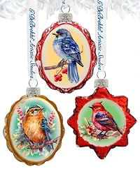 Designocracy Forest Birds Keepsake Mercury Glass Christmas Ornaments Set of 3 G. DeBrekht