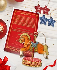 Designocracy Dated Carousel Horse Christmas Wooden Ornaments Holiday Decor Set of 2 G. DeBrekht