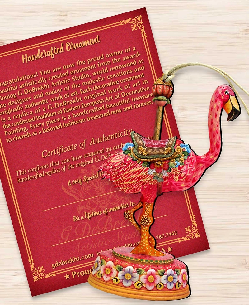 Designocracy Carousel Flamingo Holiday Wood Ornament