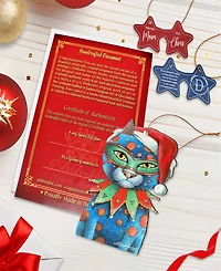 Designocracy Mardi Gras Santa Cat Wooden Ornament by Laura Seeley Pets Decor Set of 2