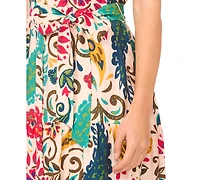 Msk Women's Floral Button-Front Maxi Dress with Self-Tie Belt