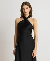 Lauren Ralph Women's Tie-Back Charmeuse Halter Cocktail Dress
