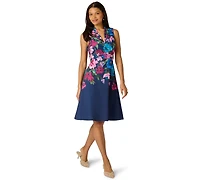 Adrianna Papell Women's Border Floral Collar Midi Dress