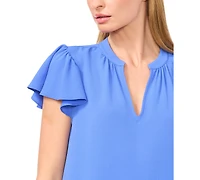 CeCe Women's Short Ruffled Sleeve Solid V-Neck Blouse
